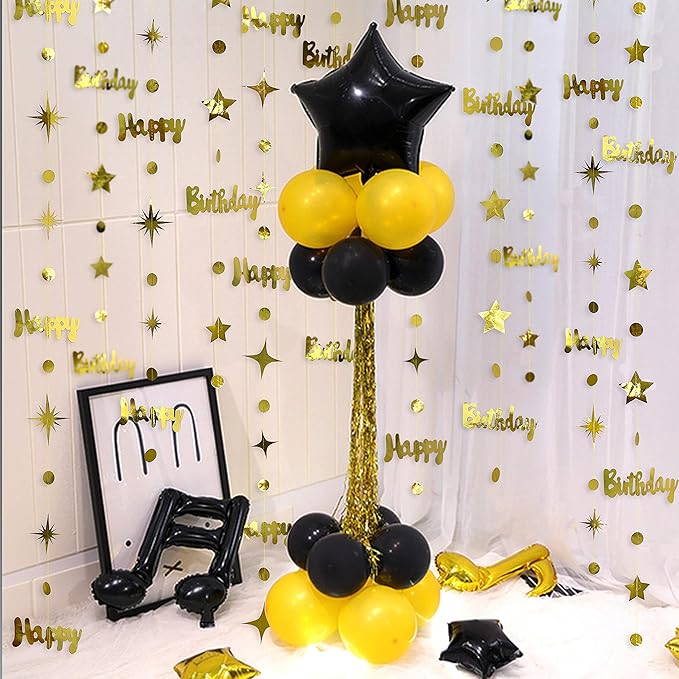 Gold Happy Birthday Decorations Happy Birthday Circle Dot Twinkle Star Garland Metallic Hanging Streamer Bunting Banner Backdrop for 1st 13th 16th 21st 30th 40th 50th 60th Birday Party Supplies