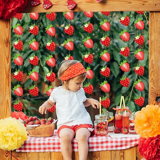 Duraaamo 8 Pack Strawberry Party Banner Decorations Strawberry Back to School Decor Summer Berry Paper Garland Hanging Cutouts Theme Banners for Back to School Baby Shower Party Supplies Decor