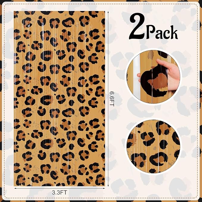 2 Pcs Leopard Print Party Decorations 3.3 x 6.6 ft Cheetah Print Foil Fringe Curtains Leopard Fringe Backdrop Tinsel Streamers Photo Booth Props for Animal Birthday Party Decorations