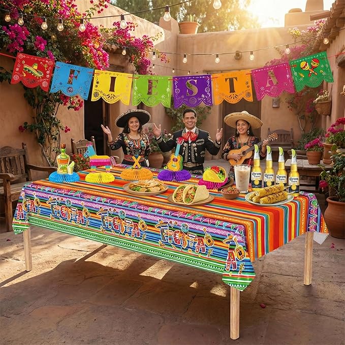 Fiesta Mexican Party Decorations Set - Fiesta Banner, Hanging Swirls, Honeycomb Centerpieces Mexico Tablecloth for Cinco De Mayo, Taco Tuesday, Mexican Themed Birthday Luau Party Supplies (Mexican)