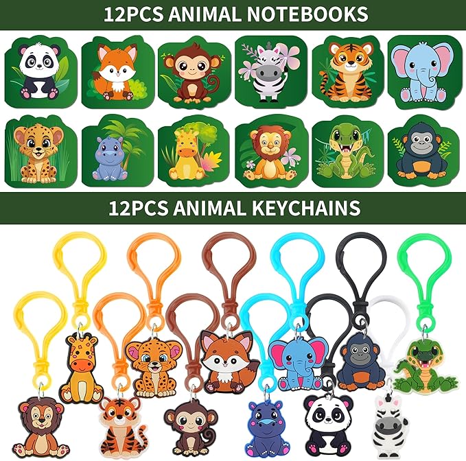 All-in-One - 256 Pcs Wild One Jungle Safari Birthday Party Decorations - Zoo Animal First Birthday Supplies Kit - Includes Favor Boxes, Bubble Wands, Straws, Party Hats, Stickers & Cake Toppers etc
