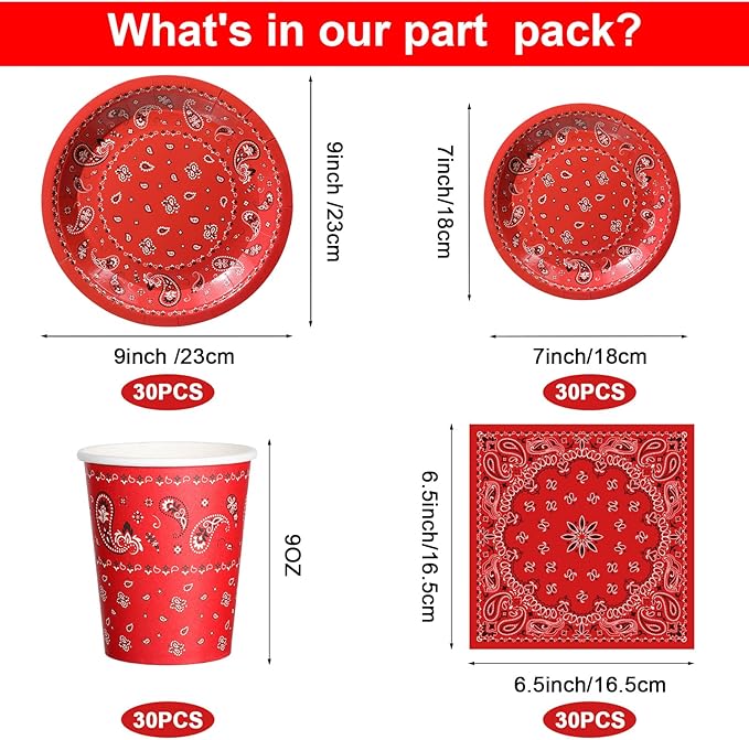 123 Pcs Western Cowboy Party Decorations, Wild West Birthday Decorations Tableware Set, Cups, Plates, Napkins, Banner & Tablecloth for Cowboy Themed Party Ideal for Bbqs, Baby Showers(Red)