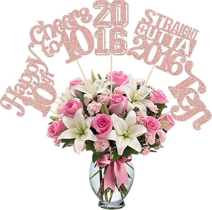 Gyufise 15Pcs Happy 10th Birthday Centerpiece Sticks Ten Straight Outta 2016 Table Flower Centerpieces Sticks Cheers to 10 Decorations for 10th Birthday Party Supplies Rose Gold