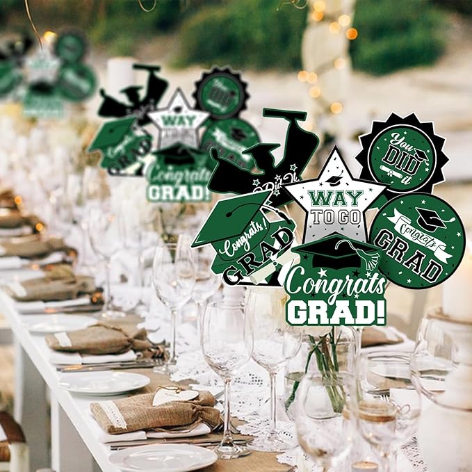 24Pcs Graduation Party Decorations Class of 2026, Graduation Centerpieces for Tables, 2026 Congrats Grad Party Centerpiece Stick Table Toppers for Graduation Party Supplies (Green)