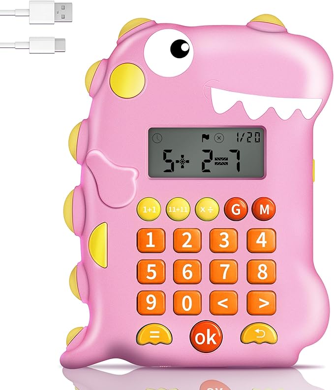 Math Games for Kids Ages 5-12, Portable Kids Calculator Toy, Addition Subtraction Multiplication Division Practice, 4 Logic Modes, 100,000 Questions, Fun Educational Math Toy, Dinosaur Toy for Kids
