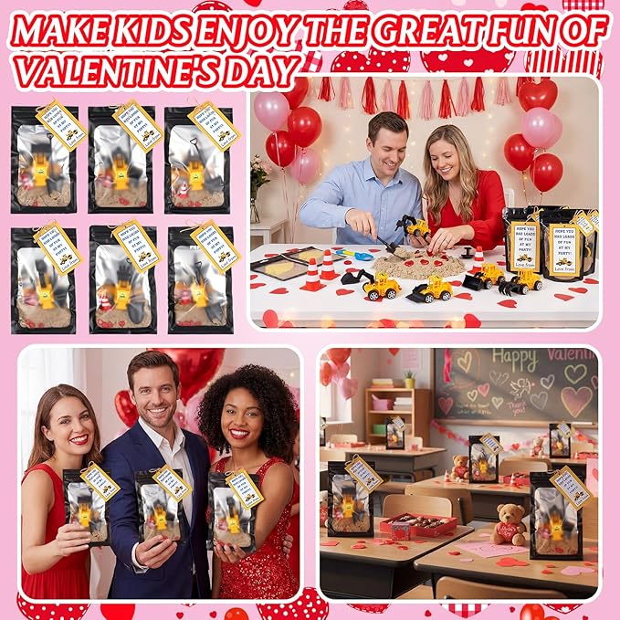 Jenaai 12 Set Construction Party Favors Truck Vehicle Set with Sand Greeting Cards Mini Cars Truck Tractor Forklift for Construction Birthday Party Supplies Gift Reward Goodie Bag Stuffer