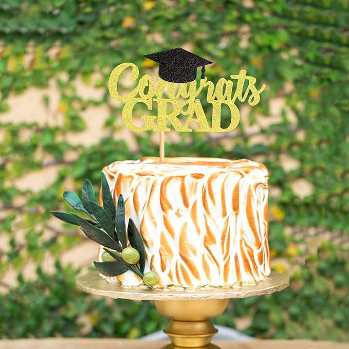 Gold Glitter 2026 Congrates Grad Cake Topper Congrats Grad Cap Cake Picks Graduation Food Picks for Graduate Party Decorations Supplies
