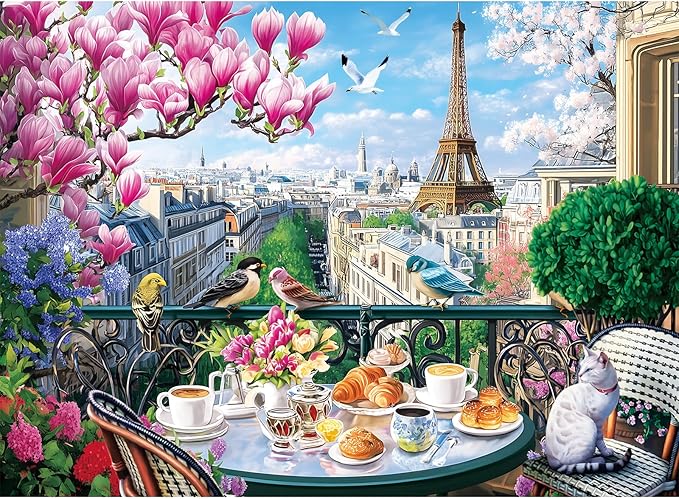 500 Piece Puzzle for Adults | Brunch in Paris Puzzle | Recycled Cardboard Eiffel Tower Paris Jigsaw Puzzle 500 Pieces | Impossible Challenge Game Home Decor Birthday Party Gift for Adults Seniors