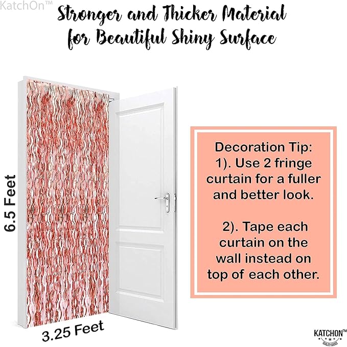KatchOn XtraLarge Wavy Rose Gold Fringe Backdrop - 3.2x6.5 Feet Pack of 2 | Wine Bachelorette Party Decorations | Birthday Decorations for Women