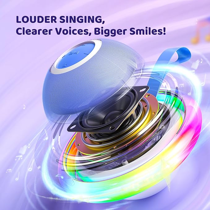 Kids Karaoke Machine for Boys Girls with Dual Microphones for Ages 3-12, Youth Karaoke Machine for Children, Bluetooth Speaker, Purple, Portable Design, 2 Wireless Mics-Blue