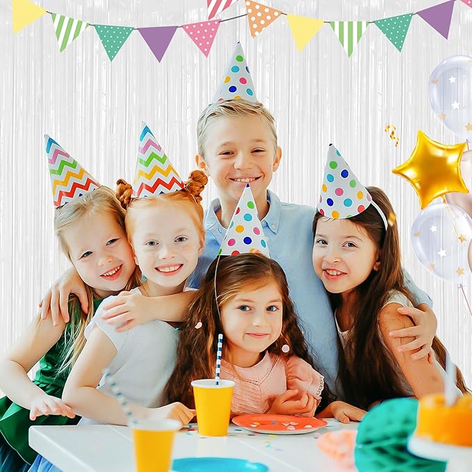 White 2 Pack Metallic Tinsel Foil Fringe Curtains, 3.3x8.3 Feet White Streamers for Party, Door Streamers Party Decorations, Party Streamers for Birthday Christmas Party Decorations