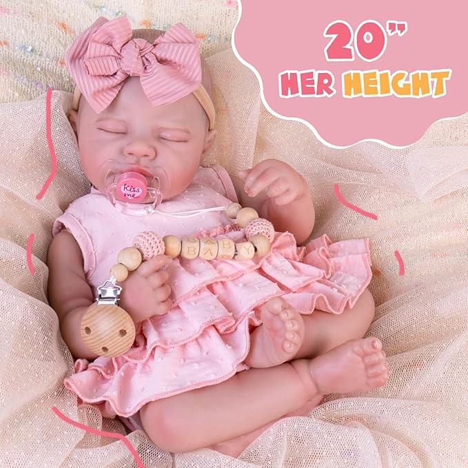 Aori Reborn Baby Dolls Realistic - Lifelike 20 Inches Newborn Baby Doll Girls with Poseable Limbs and Feeding Kit Included, Nice Gift for Kids 3+