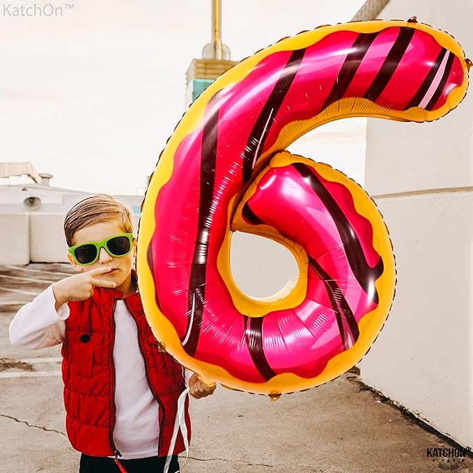 KatchOn, Giant Number 6 Donut Balloon - 40 Inch | Donut 6 Balloon for donut Birthday Decorations, 6 Number Balloons | Number Balloons for Wedding Anniversary