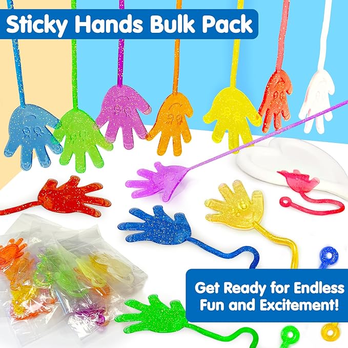 20Pack Glow in Dark Glitter Sticky Hands Party Favors for Kids Easter Egg Fillers Basket Pinata Goodie Bag Stuffers Classroom Prizes Birthday Stretchy Treat Trinkets Treasure Box Bulk Toys