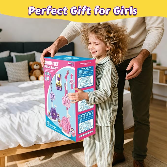 Kids Karaoke Microphone with Adjustable Stand – Bluetooth Kids Karaoke Machine with Lights, Voice Changer, & Recording –Microphones for Singing, Christmas & Birthday Gifts for Girls-Yellow