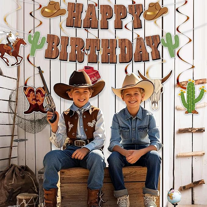 Western Party Decorations, Pre-Strung Western Birthday Banner,Cowboy Birthday Party Decorations, Rodeo Birthday Decorations,Western Birthday Party Decorations and Hanging Swirls, Cowboy Party Decorations