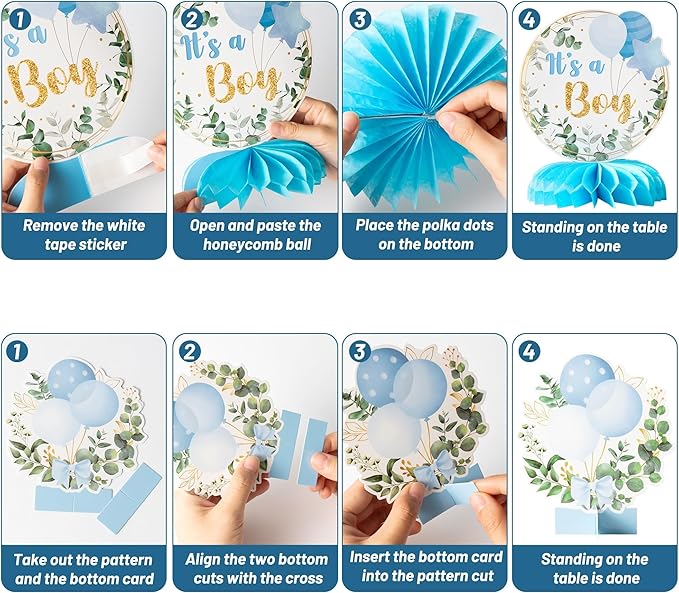 ANGOLIO 12Pcs It's a Boy Baby Shower Honeycomb Centerpieces Watercolor Blue Baby Shower Party Honeycomb Centerpieces Boy Baptism Decorations for Table Gender Reveal Baptism 1th Birthday Party Supplies
