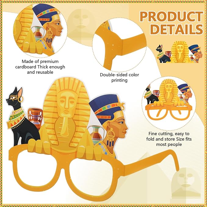 Pajean 32 Pcs Ancient Egyptian Decor Egypt Theme Eyeglasses Paper Glasses Frame Ancient Egypt Photo Booth Props Decorations Party Favors for Egyptian Birthday Party Supplies