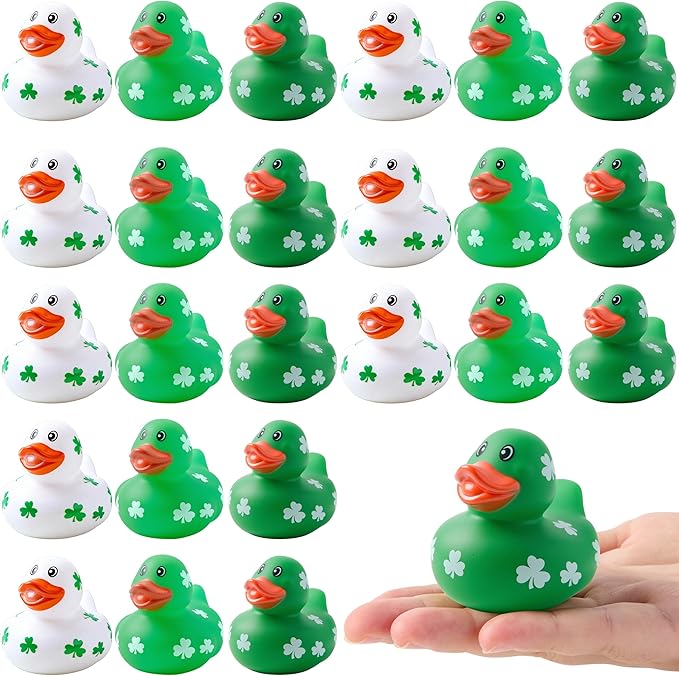 JOYIN 24 Pcs St.Patrick's Day Rubber Ducks Bulk for Patrick's Party Supplies, Green Shamrock Ducks for Kids Accessories Party Favors