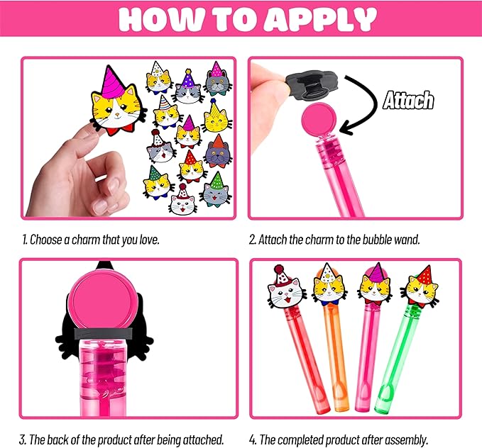 Cat Party Favors for Kids – 24PCS Cute Kitten Bubble Wands, Great for Birthday Supplies, Pinata Fillers, Goodie Bags & Classroom Rewards