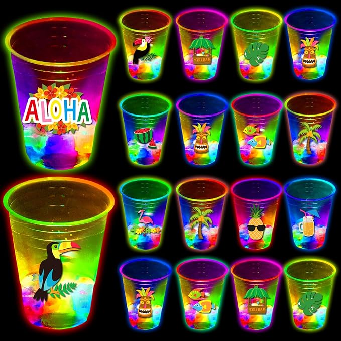 mishunyus 40 Pcs Luau Party Decorations,Glow Luau Cups,Tropical Cups,Glow Luau Party Birthday Decorations,Hawaiian Party Supplies,Hawaiin Party Decor for Luau,Aloha Party Favor,Luau Flamingo Decor