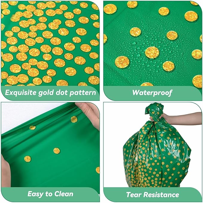 VitalCozy Round Dot Tablecloth 84 Inch Plastic Table Cover Polka Dot Confetti Tablecloths for Easter 2026 Graduation Prom Wedding Birthday Spring Party Supplies(Green and Gold,3 Pcs)