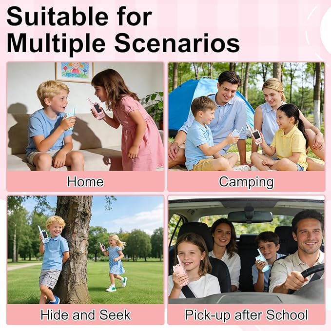 Video Walkie Talkies for Kids, 2 Pack Rechargeable Walkie Talkies with Screen,Long Range 2 Way Radio with 4 Voice Effects, Outdoor Adventure Camping Hiking, Birthday with Pink Blue Design