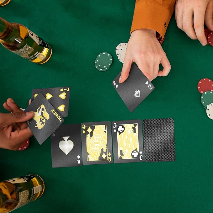 BIERDORF Waterproof Playing Cards - Durable Cool Plastic Deck of Cards - Standard Index Professional Poker Cards - Vintage Casino Card Themed Games for Family or Adults - 4 Pack of Black Diamond Style