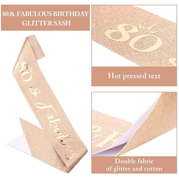 Semato 80th Birthday Decorations for Women- Birthday Crown and Sash Glitter Kit Gifts for Women Party Supplies and Favors (80th)