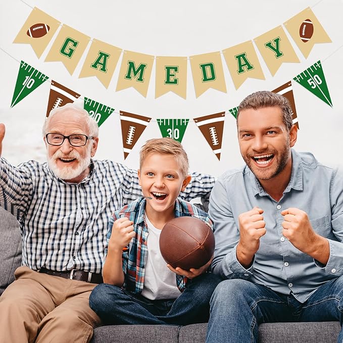Hooqict 2 Pieces Game Day Football Banner Football Party Decorations Football Party Banner Garland with Triangle Flags Sign for Sports Birthday Party Decorations Tailgate Party Supplies