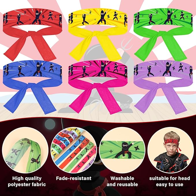 ZOIIWA 24Pcs Karate Headbands Birthday Party Favors Colorful Karate Themed Headbands Party Decorations for Kids Boys Girls Adults Birthday Party Supplies