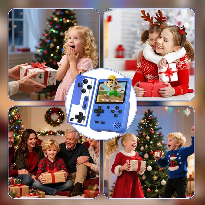 JKV Portable Handheld Game, 500 Retro Video Games, Game Console with Rechargeable 1020mAh Battery and 3.0 Inch LCD Screen Electronic Gaming System, for Boys Girls (Blue)