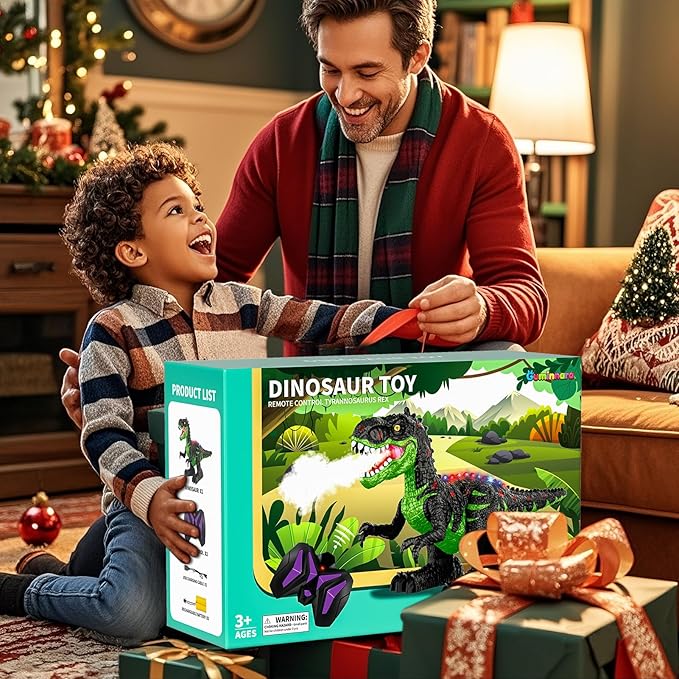 Remote Control Dinosaur Toy for Boys Kids 3-5 5-7 Years, RC Walking T-Rex Dino Robot Toy with Water Mist Spray, Lights and Sounds, Rechargeable Battery, 3 4 5 6 7 8 Years Old Boy Girl Birthday Gift