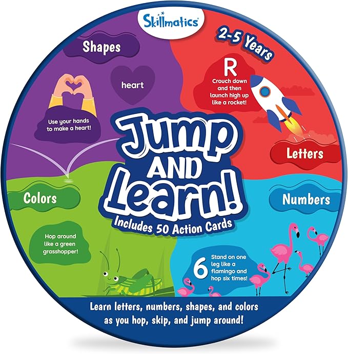 Skillmatics Thick Flash Cards & Jump and Learn Bundle, Flash Cards for Toddlers to Discover Letters, Numbers, Shapes & Colors, Preschool Learning Activities, Gifts for Kids Ages 1, 2, 3, 4, 5