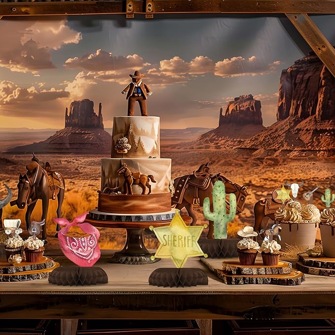 12 Pack Cowboy Table Decorations - Cowboy Party Decorations for Kids' Birthday and Themed Events - Cowboy Table Toppers