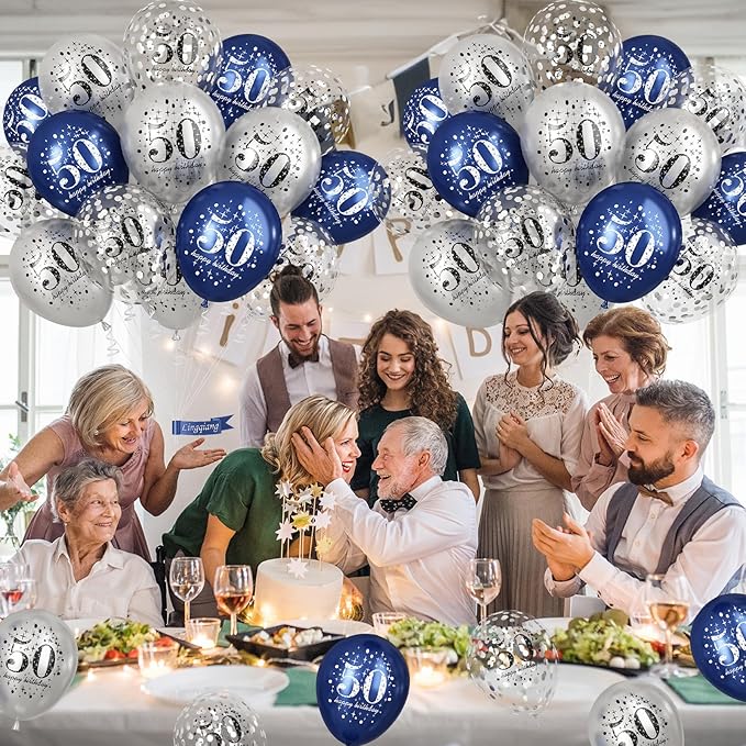 Happy 50th Birthday Balloons Navy Blue Silver, 15 Pieces 50th Birthday Decorations for Men, Blue Silver 50th Party Balloons for Him Age 50 Years Old 50th Birthday Party Decor Celebration Supplies