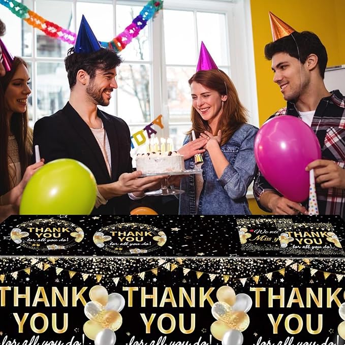 41Pcs Black Gold Thank You Decorations Thank You for All You Do Tableware Disposable Paper Plates Napkins Tablecloth丨Teacher Employee Staff Doctors Nurse Pastor Appreciation Week Party Decor