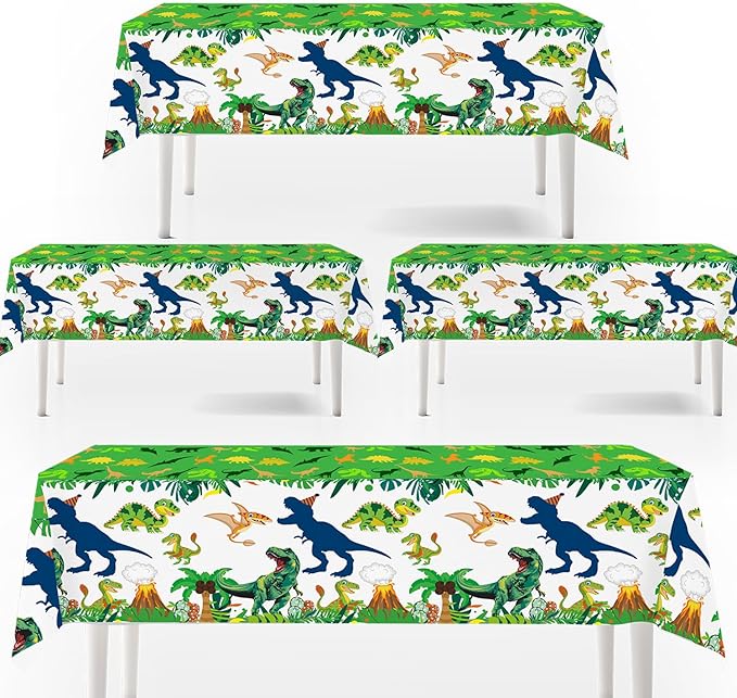 4ps Dinosuar Party Tablecloth Dinosaur Birthday Decorations Tablecover Jungle T-rex Dino Disposable Plastic Table Covers for Dino 1st 2nd 3rd 10th Bday Baby Shower Party Supplies Decor (Green Dino)