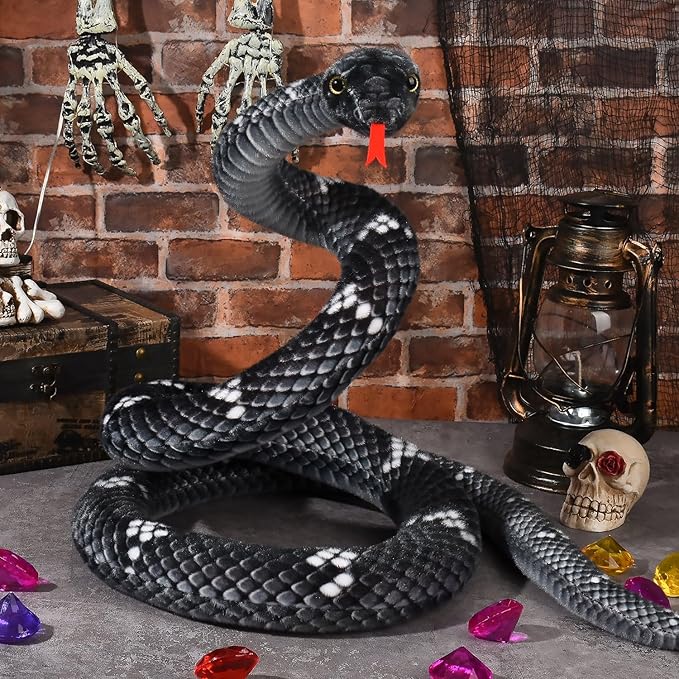Giant Stuffed Snake, 80in Lifelike Plush Snake for Kids, Birthday Gift Party Prank Prop (Black)