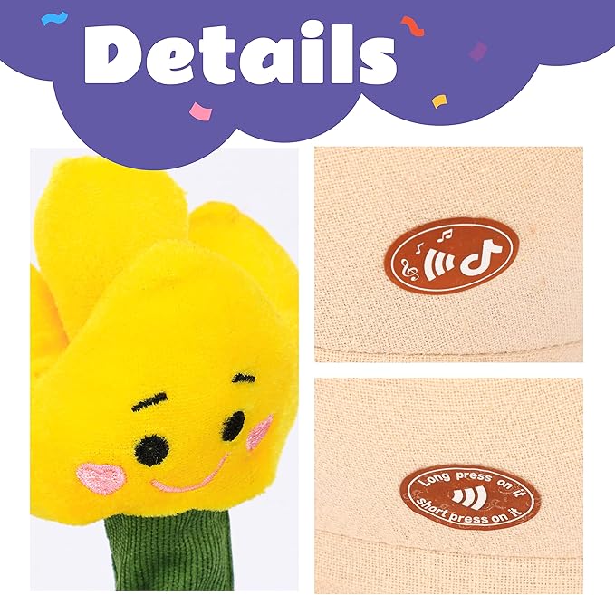 Cuteoy Talking Tulips Plush Toy Repeats What You Say Dancing Walking Mimicking Twisting Stuffed Animal Musical Electric Interative Christmas Birthday Girls Boys Flowers Gifts