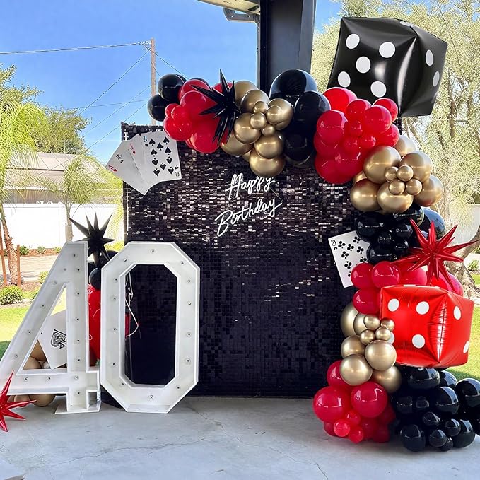 Casino Balloons, 12 Inch Black Red Metallic Gold Confetti Balloons with Dice Foil Balloons for Poker Las Vegas Game Night Theme Casino Party Supplies