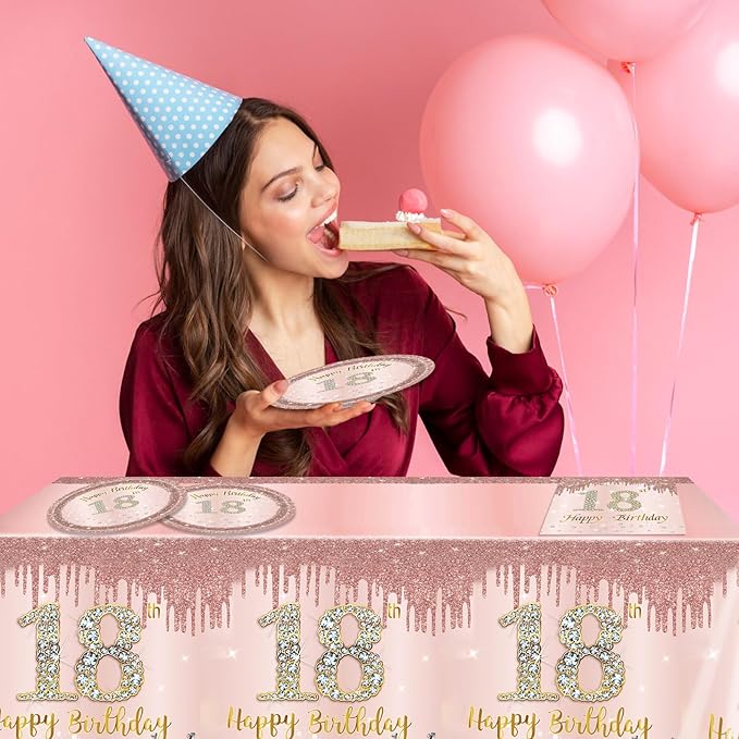 41Pcs 18th Birthday Decorations for Girls Her,Awesome Since 2008 Birthday Tableware Kit,Rose Gold Birthday Party Supplies Include Paper Plates and Napkins ,Tablecloth Set for Teen Princess Party