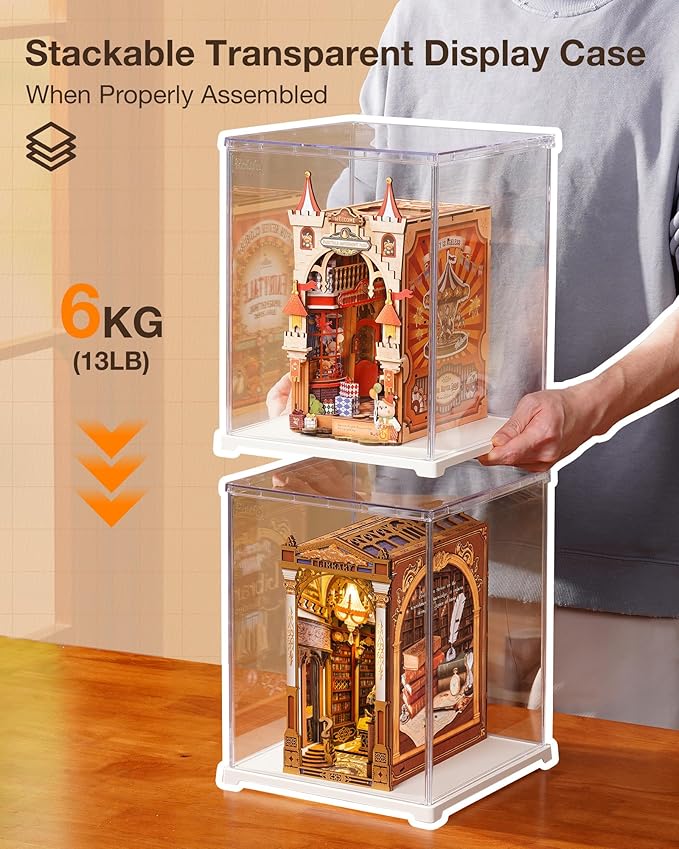 Rolife Dust Cover for DIY Miniature House, 9.8 x 9.8 x 12.2 Inches Clear Acrylic Display Case for Rolife Book Nook Kits, Transparent Protective Showcase for Collectibles & Action Figures