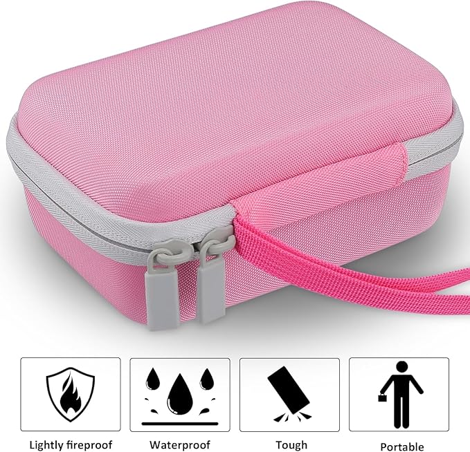 co2CREA Hard Case Compatible with Yoto Mini 2024 Edition Kids Audio Music Player Children Speaker Plays Audiobook Cards Radio and Card Case Hold up to Yoto 36 Cards, Pink Case + White Zipper