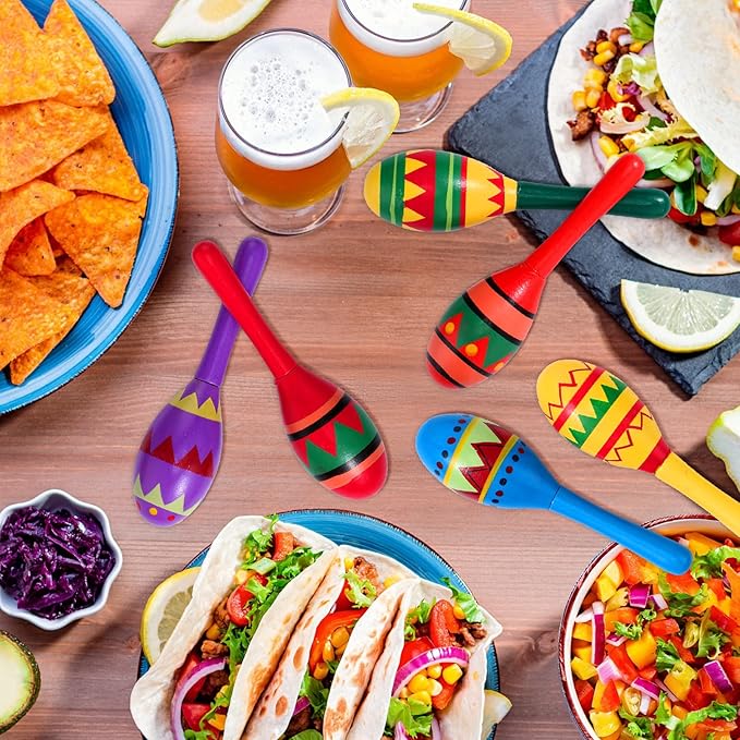 Hungdao 48 Pcs Mini Mexican Fiesta Wooden Maracas Bulk Wood Maracas for Kids Noisemaker for Fiesta Party Favors Cinco De Mayo Party Supplies Decor Taco Tuesday Event Luau Games (Classic Style)