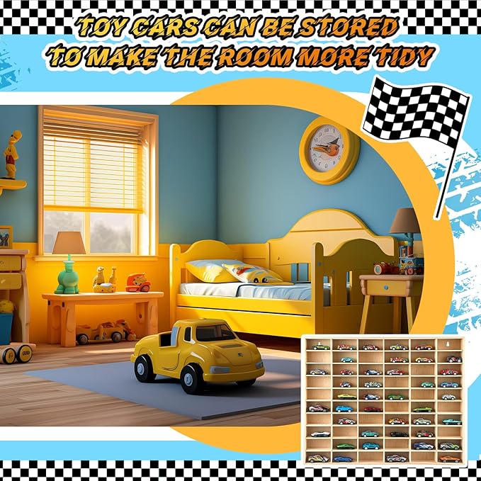 Hot 1/64 Diecast Wheels Display Case Holds Toy Cars Wooden Wall Mount Car Display Shelf Storage Organizer Case for Toy Collectibles, Wheel, Model, 10 Layers (60 Spaces)