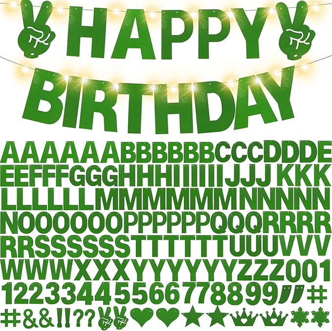 167Pcs DIY Glitter Customizable Banner Kit Custom Banner DIY Happy Birthday Letter Banners Personalized Banners Decor for Christmas St.Patrick's Day Birthday Party Decorations Supplies(Glitter Green)