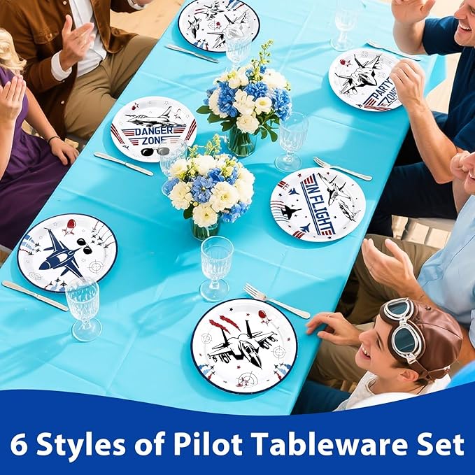 Grencian 60Pcs Fighter Jet Pilot Paper Plates 9" Disposable Heavy Duty Military Jet Dessert Paper Plates Top Air Force Gun Tableware Set for Kids Airplane Aviation Aircraft Party Decorations