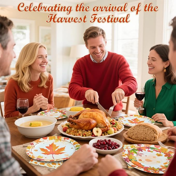 180Pcs Thanksgiving Paper Plates and Napkins Sets,Fall Plates and Napkins Disposable Fall Party Supplies for Thanksgiving Autumn Harvest Table Decor, 60 Guests