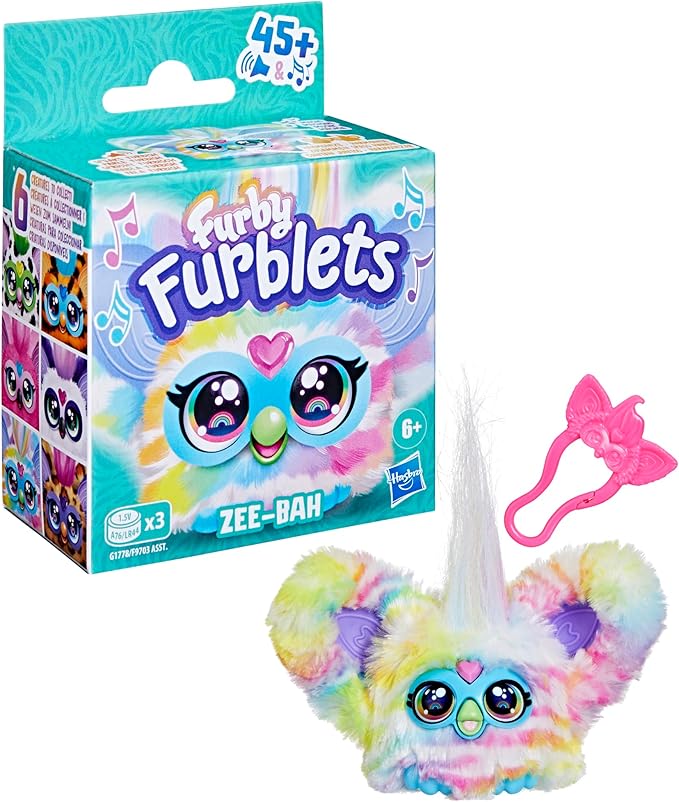 Furby Furblets Zee-Bah Mini Friend, Electronic Plush Toys for Girls & Boys, Rainbow Zebra, Speaks Furbish & Plays Music, Series 5, Back to School Gifts, Ages 6+